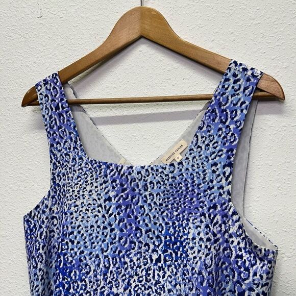 Rebecca Taylor Blue Leopard Print Tiered Peplum Sleeveless Silk Top Size 10 - Picture 2 of 12